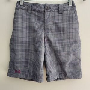 Boys Youth Loose M Under Armour Gray, White & Purple Plaid Shorts Adjustable